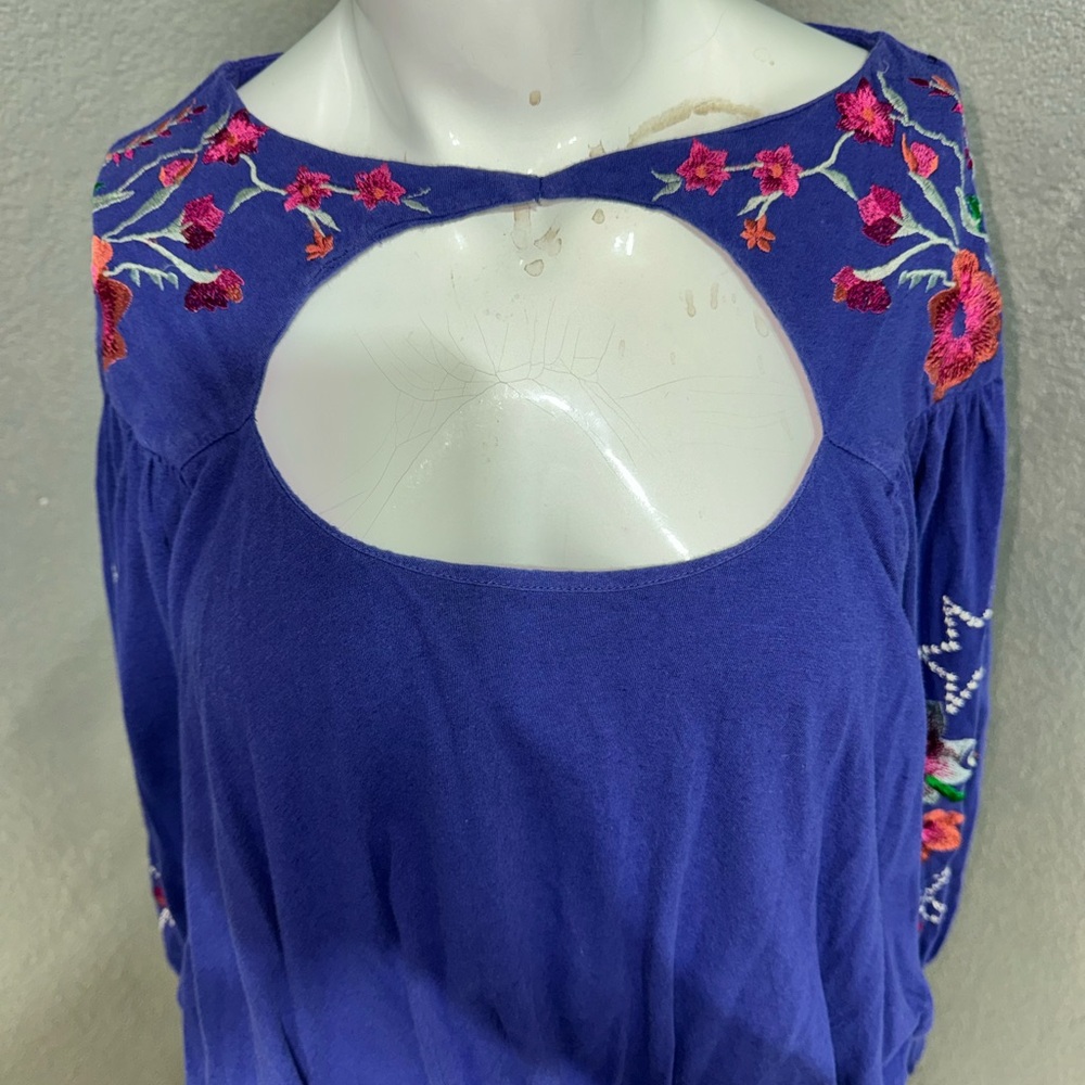 Free People Royal Blue Floral Embroidered Blouse - Picture 4 of 17